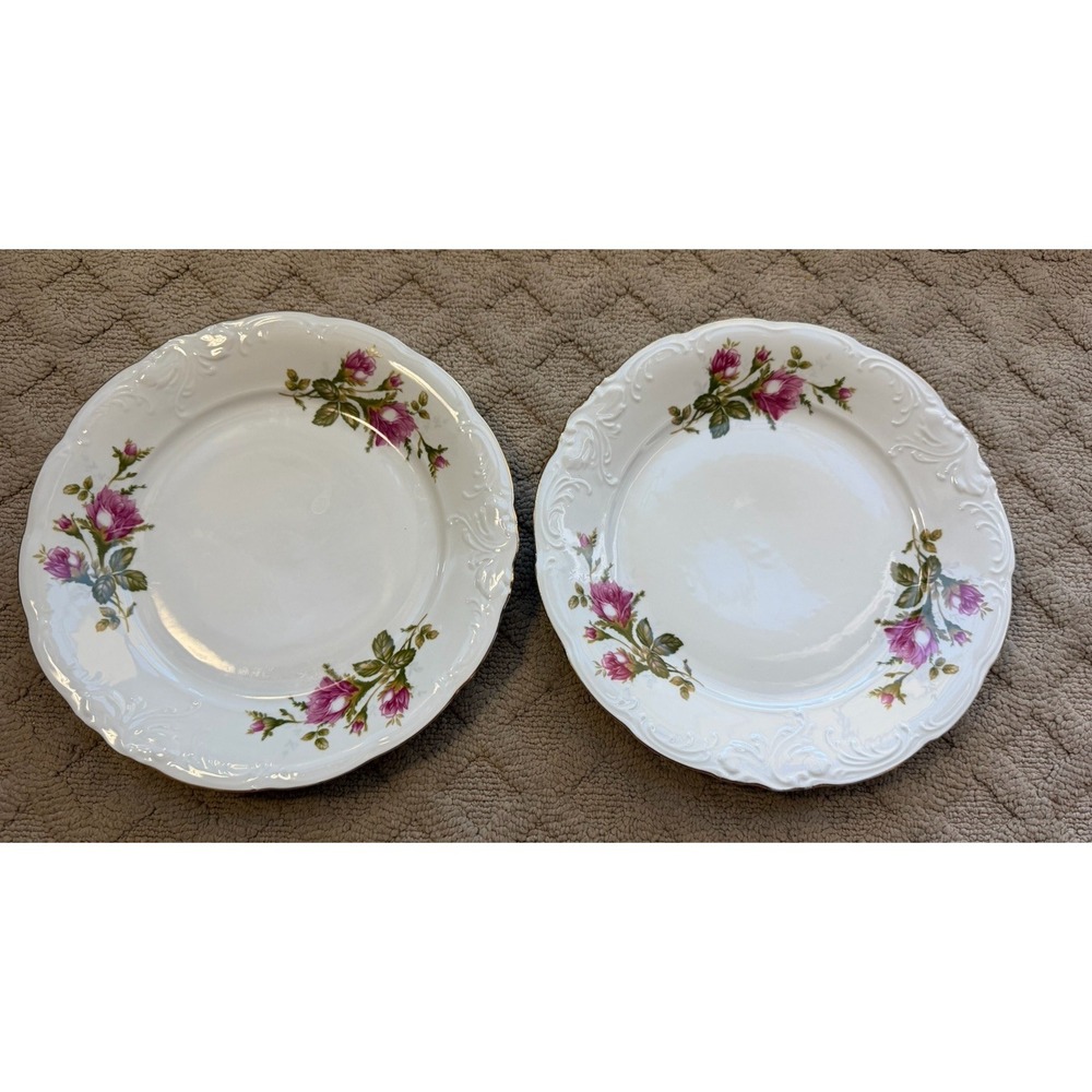 Wawel Poland Pompadour Rose Moss Roses Embossed Gold Trim -2 DINNER PLATES